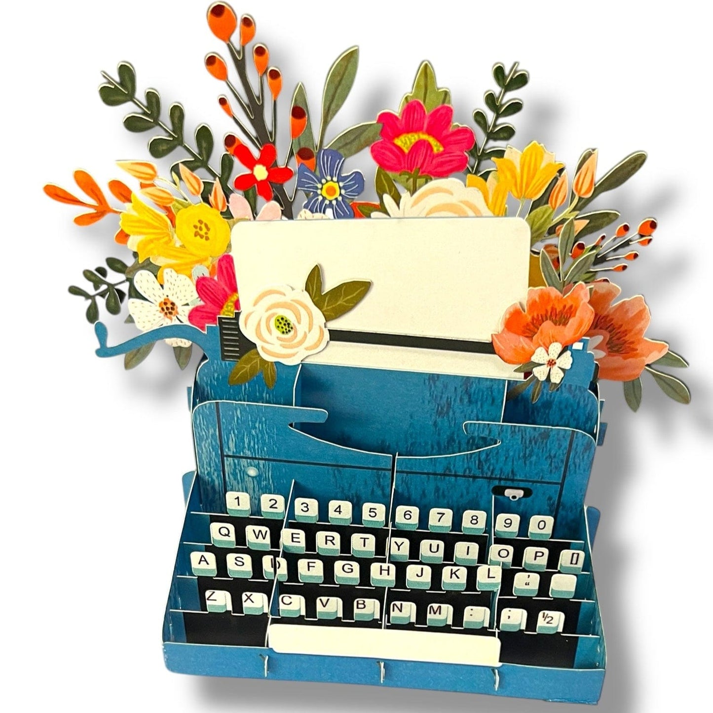 Toronto Typewriters Stationary 3D Pop-Up Typewriter & Flowers Card – Set of 2 (Pink & Blue)