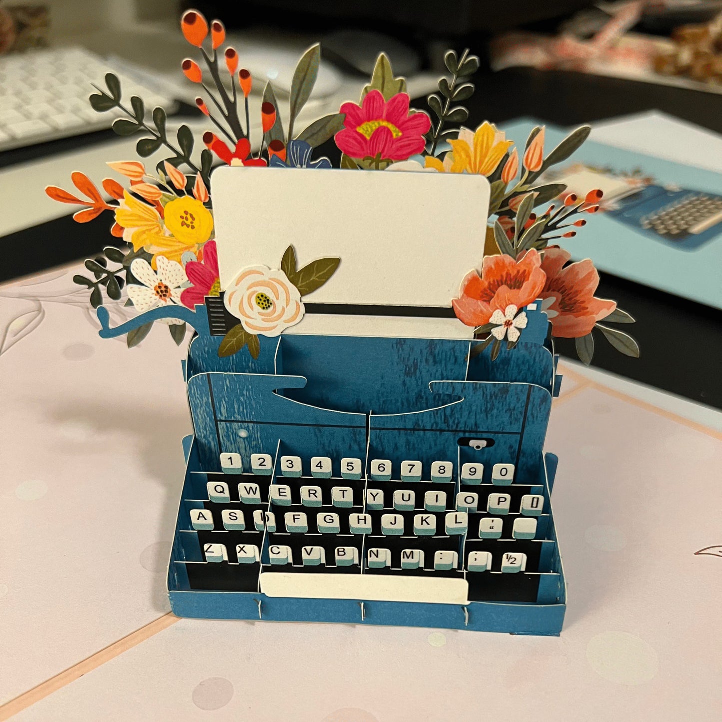 Toronto Typewriters Stationary 3D Pop-Up Typewriter & Flowers Card – Set of 2 (Pink & Blue)