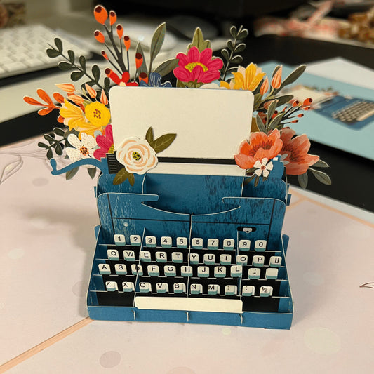 Toronto Typewriters Stationary 3D Pop-Up Typewriter & Flowers Card – Set of 2 (Pink & Blue)