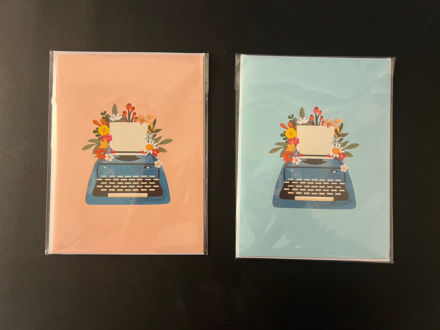 Toronto Typewriters Stationary 3D Pop-Up Typewriter & Flowers Card – Set of 2 (Pink & Blue)